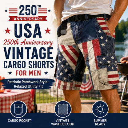 USA 250th Anniversary Vintage Cargo Shorts for Men
