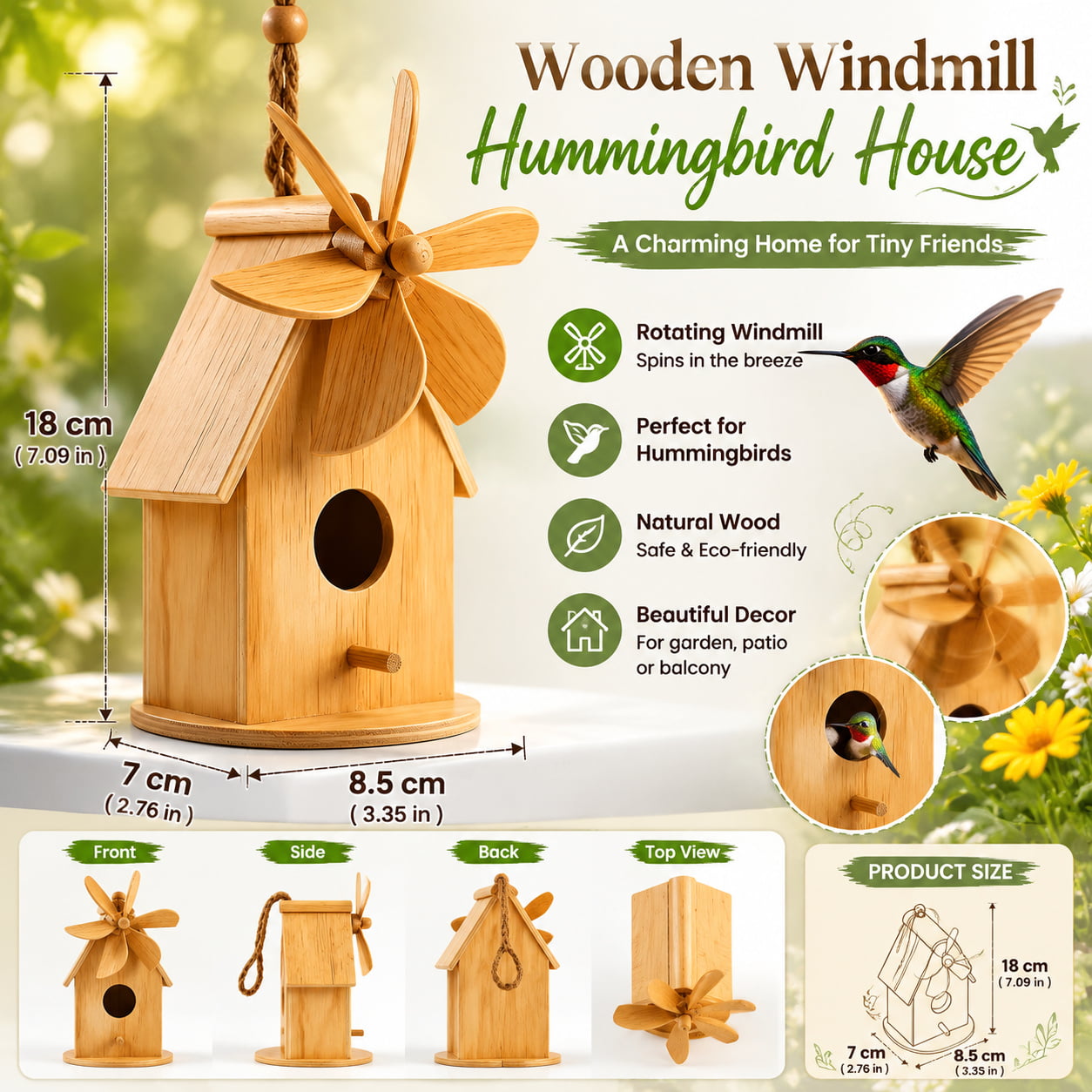 Wooden Windmill Hummingbird House