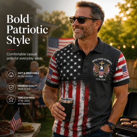 Men's USA 250th Anniversary Print Casual Polo Shirt