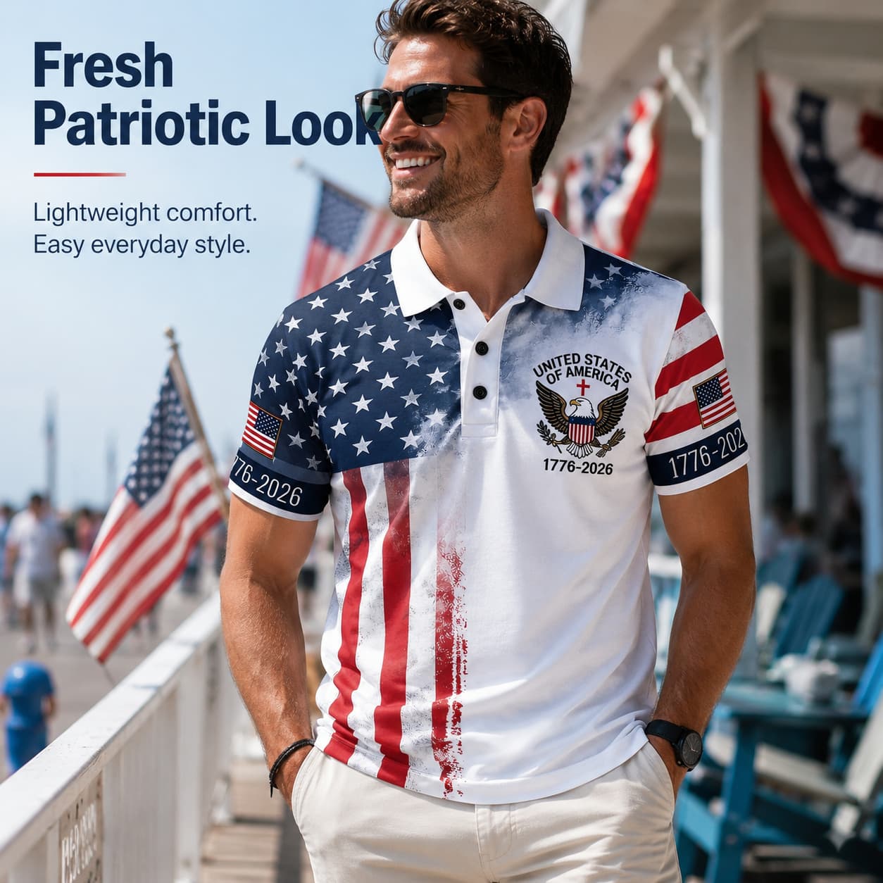 Men's USA 250th Anniversary Print Casual Polo Shirt