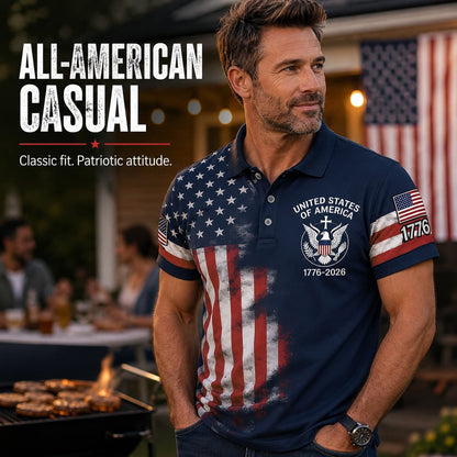 Men's USA 250th Anniversary Print Casual Polo Shirt