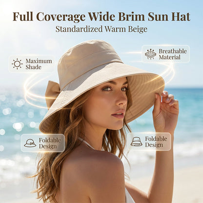 👒  Women's Bowknot Wide Brim Sun Hat – Foldable, 360° Protection 🎀