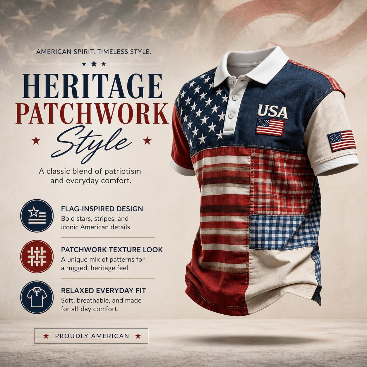 Men's USA 250th Anniversary Print Casual Polo Shirt