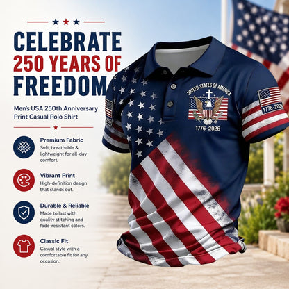 Men's USA 250th Anniversary Print Casual Polo Shirt