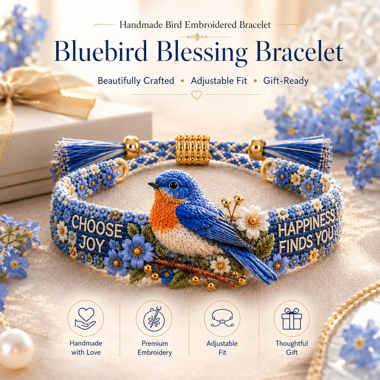 🔥Last Day 50% OFF 💙Handmade Bird Embroidered Bracelet Collection