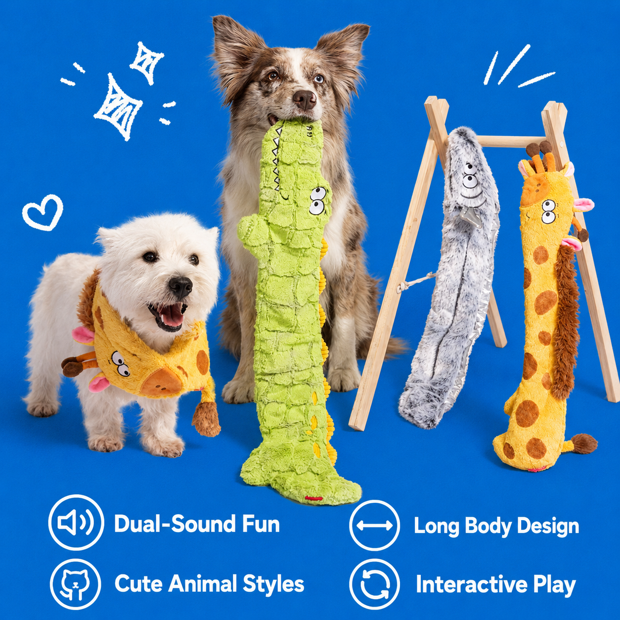 Stuffing-Free Squeaky Plush Dog Toy – 23.6" Long Tug Toy