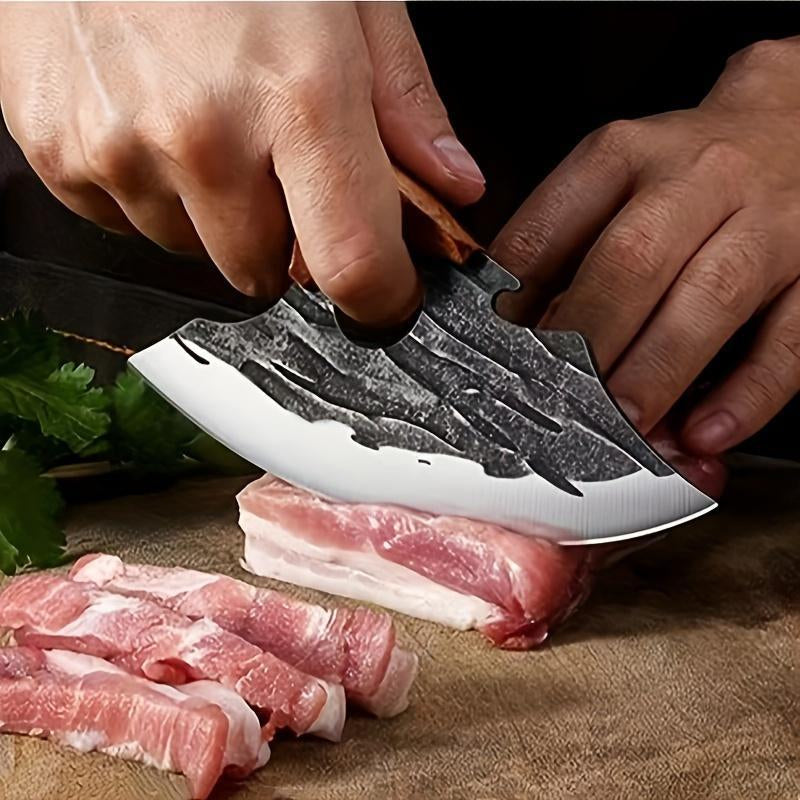 Hand-Forged Carbon Steel Kitchen Knife Set - Ultra Sharp Cleaver & Boning Knife, Ergonomic Wooden Handle, Multi-Functional Meat & Vegetable Slicer for Home Cooking