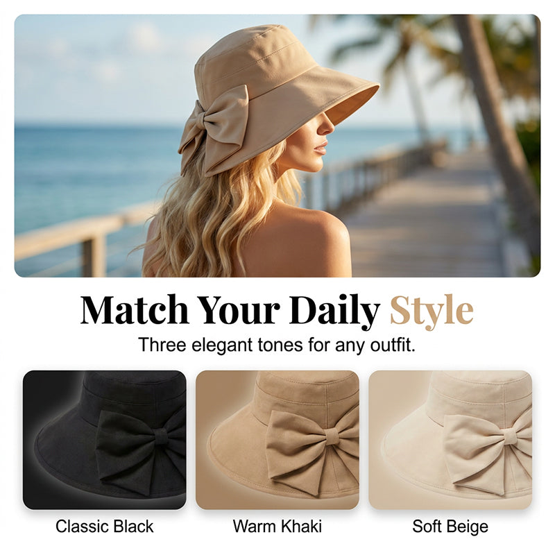 👒  Women's Bowknot Wide Brim Sun Hat – Foldable, 360° Protection 🎀