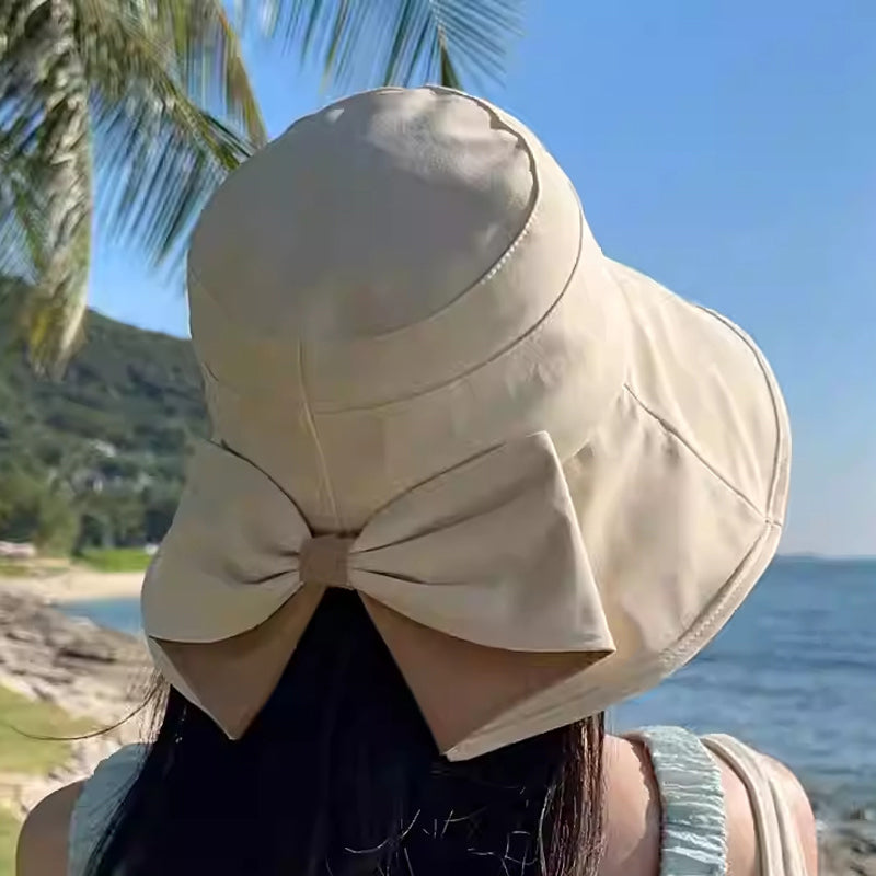 👒  Women's Bowknot Wide Brim Sun Hat – Foldable, 360° Protection 🎀