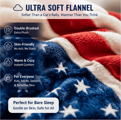 🇺🇸❤American Flag Flannel Blanket — Ultra-Soft Flannel | Non-Shedding | Suitable for All Seasons