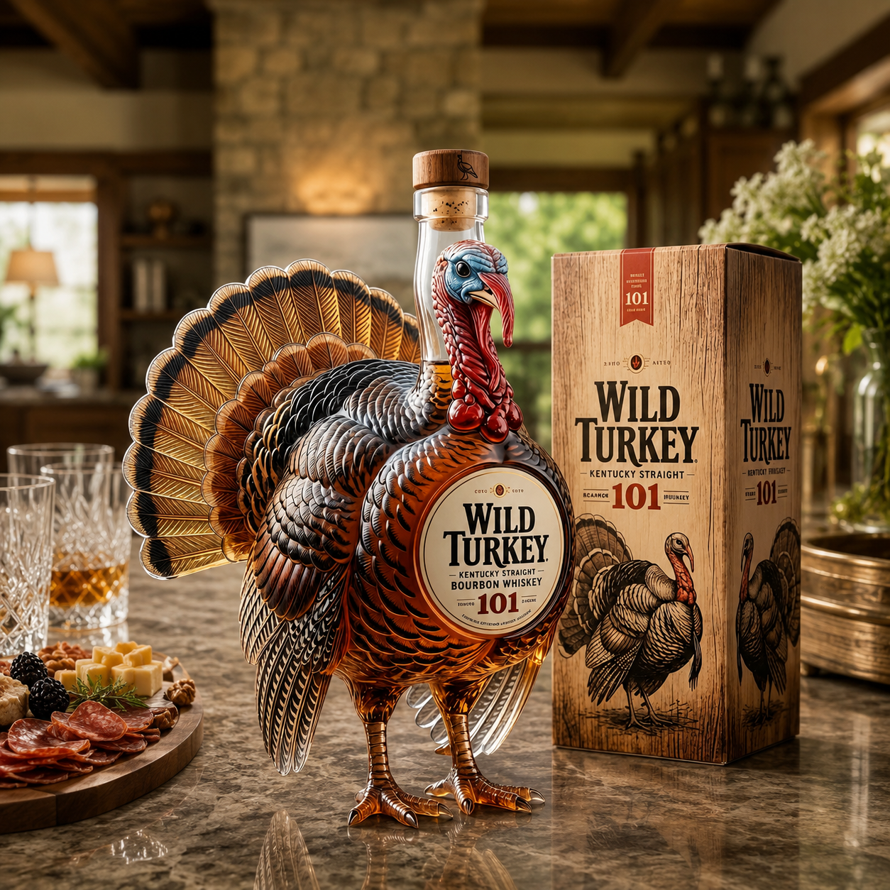 Wild Turkey 101 3D Sculpted Turkey Whiskey Bottle
