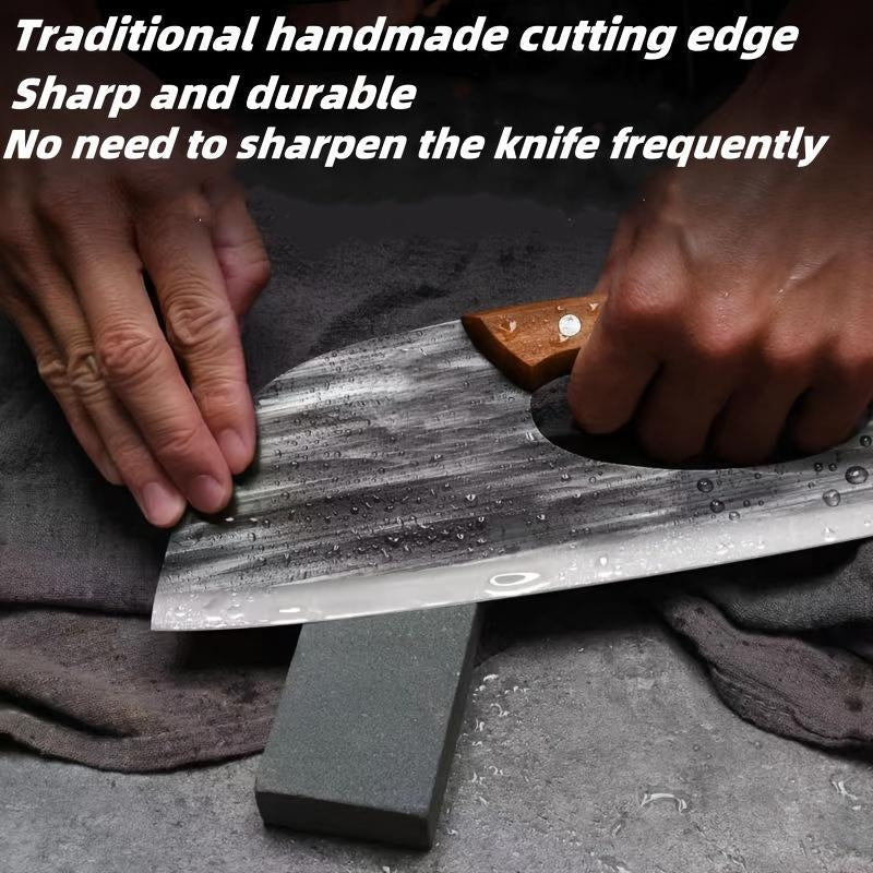 Hand-Forged Carbon Steel Kitchen Knife Set - Ultra Sharp Cleaver & Boning Knife, Ergonomic Wooden Handle, Multi-Functional Meat & Vegetable Slicer for Home Cooking