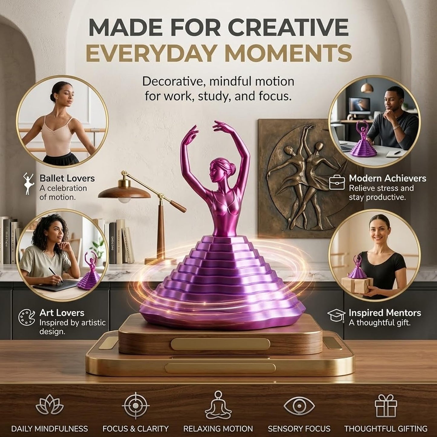 3D Printed Spinning Ballerina – Elegant Fidget Sculpture for Desk & Decor