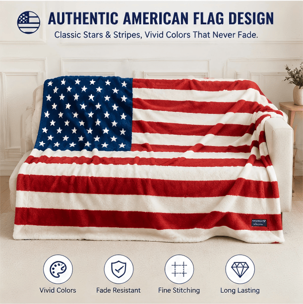 🇺🇸❤American Flag Flannel Blanket — Ultra-Soft Flannel | Non-Shedding | Suitable for All Seasons