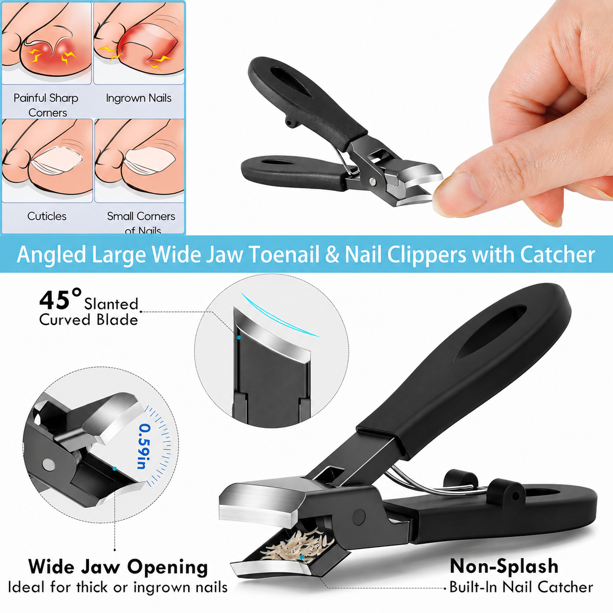 8-Piece Wide-Jaw Toenail Clipper Kit for Seniors