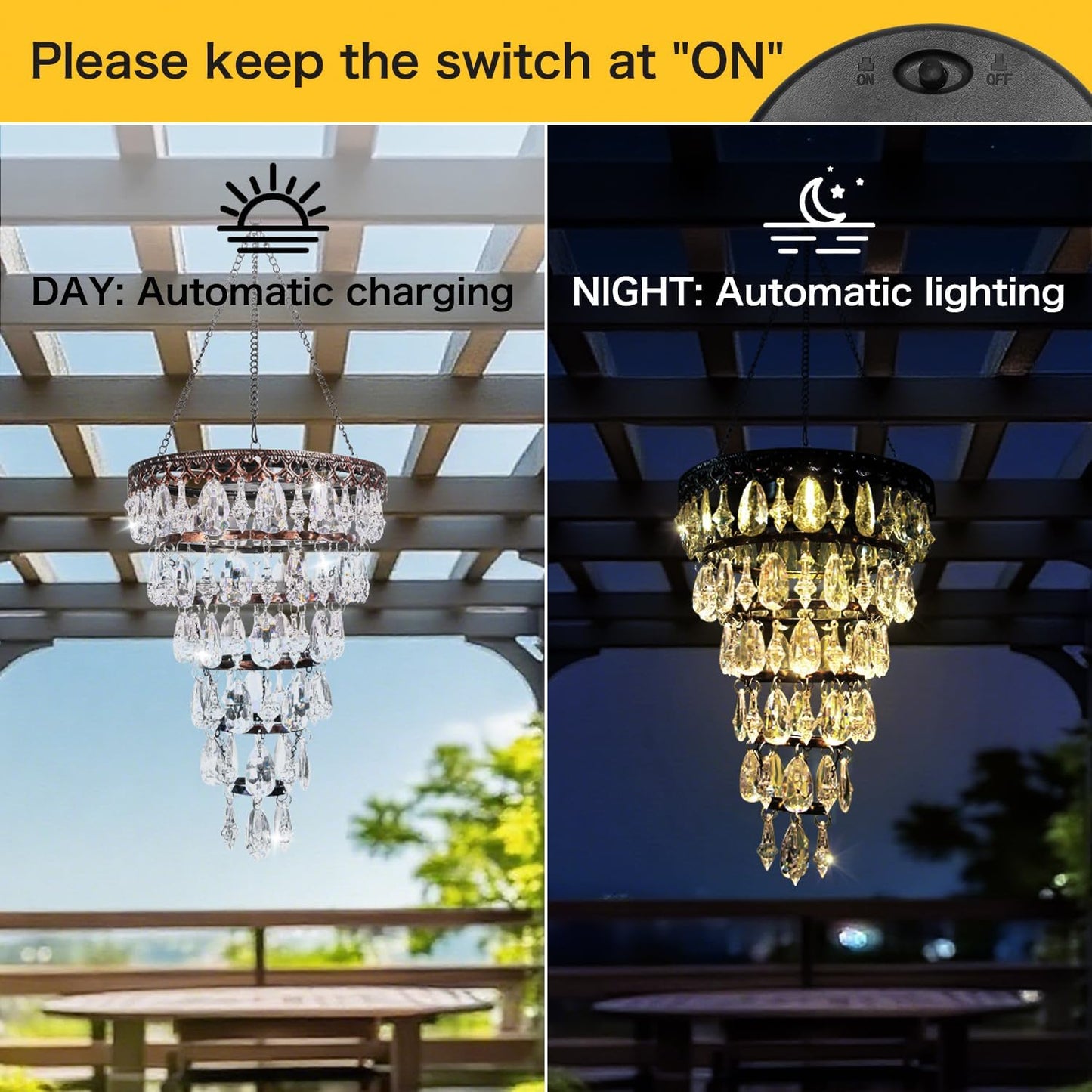 ✨ Solar-Powered Crystal Chandelier – Add Magic to Your Nights