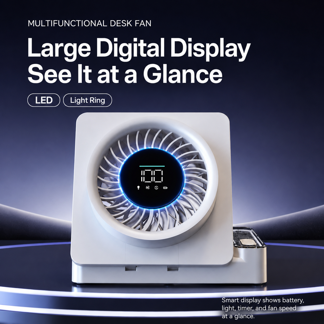 Rechargeable Multifunctional Cooling Fan – 4000mAh Wall-Mount Fan with LED Display & 100-Speed Control