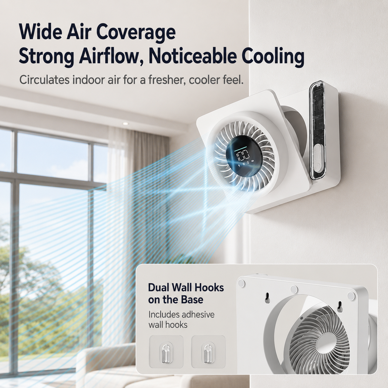 Rechargeable Multifunctional Cooling Fan – 4000mAh Wall-Mount Fan with LED Display & 100-Speed Control