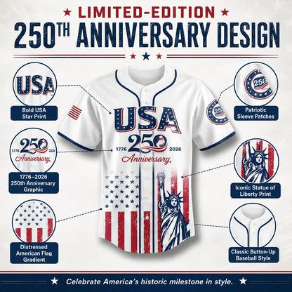 Patriotic Statue of Liberty 1776–2026 - USA 250th Anniversary Baseball Jersey Unisex Shirt