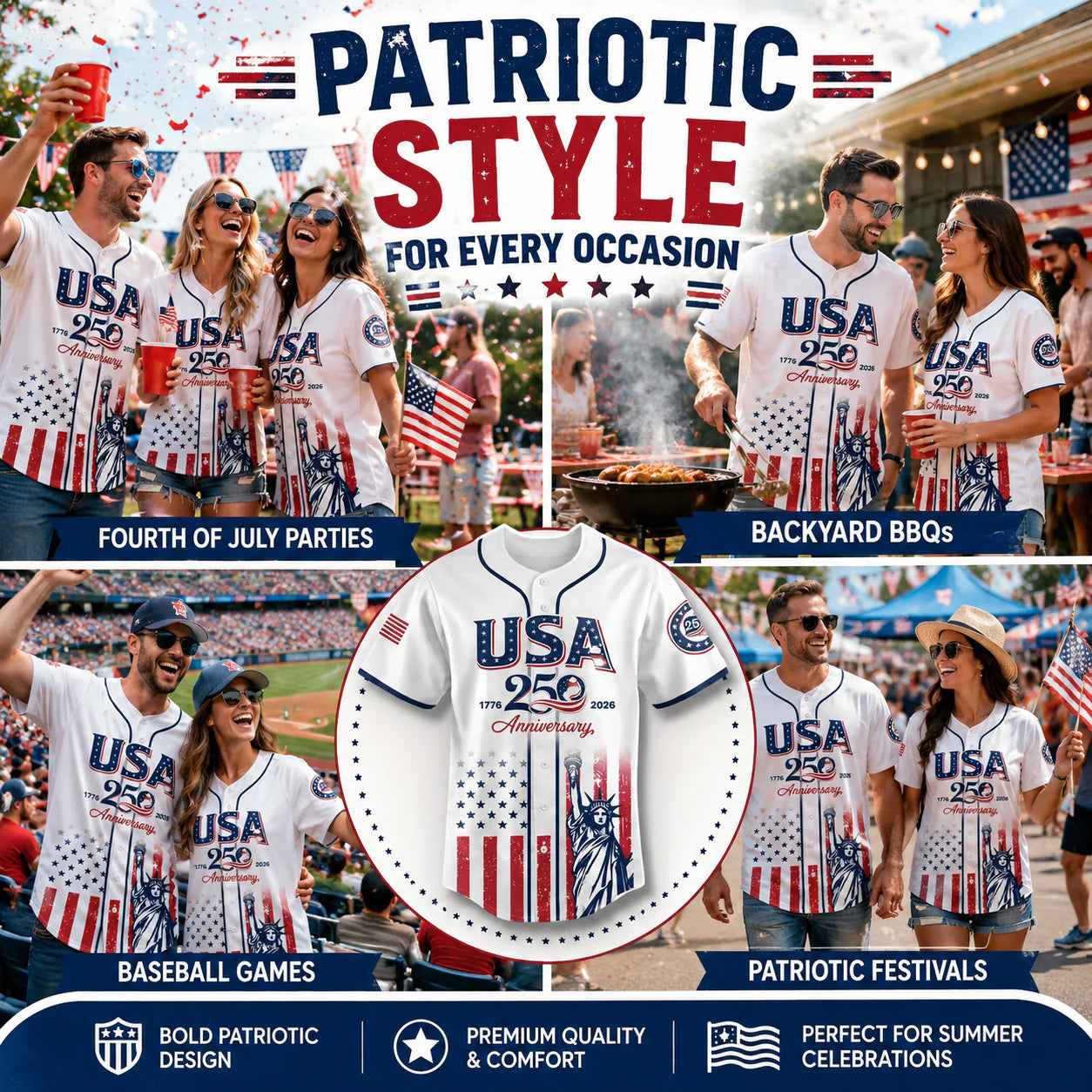 Patriotic Statue of Liberty 1776–2026 - USA 250th Anniversary Baseball Jersey Unisex Shirt