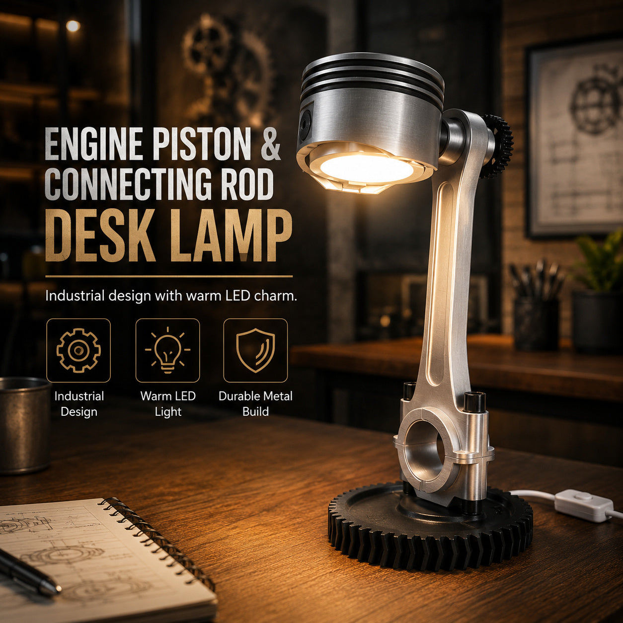 Engine Piston & Connecting Rod Industrial Desk Lamp