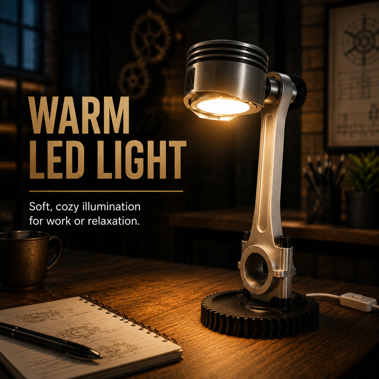 Engine Piston & Connecting Rod Industrial Desk Lamp