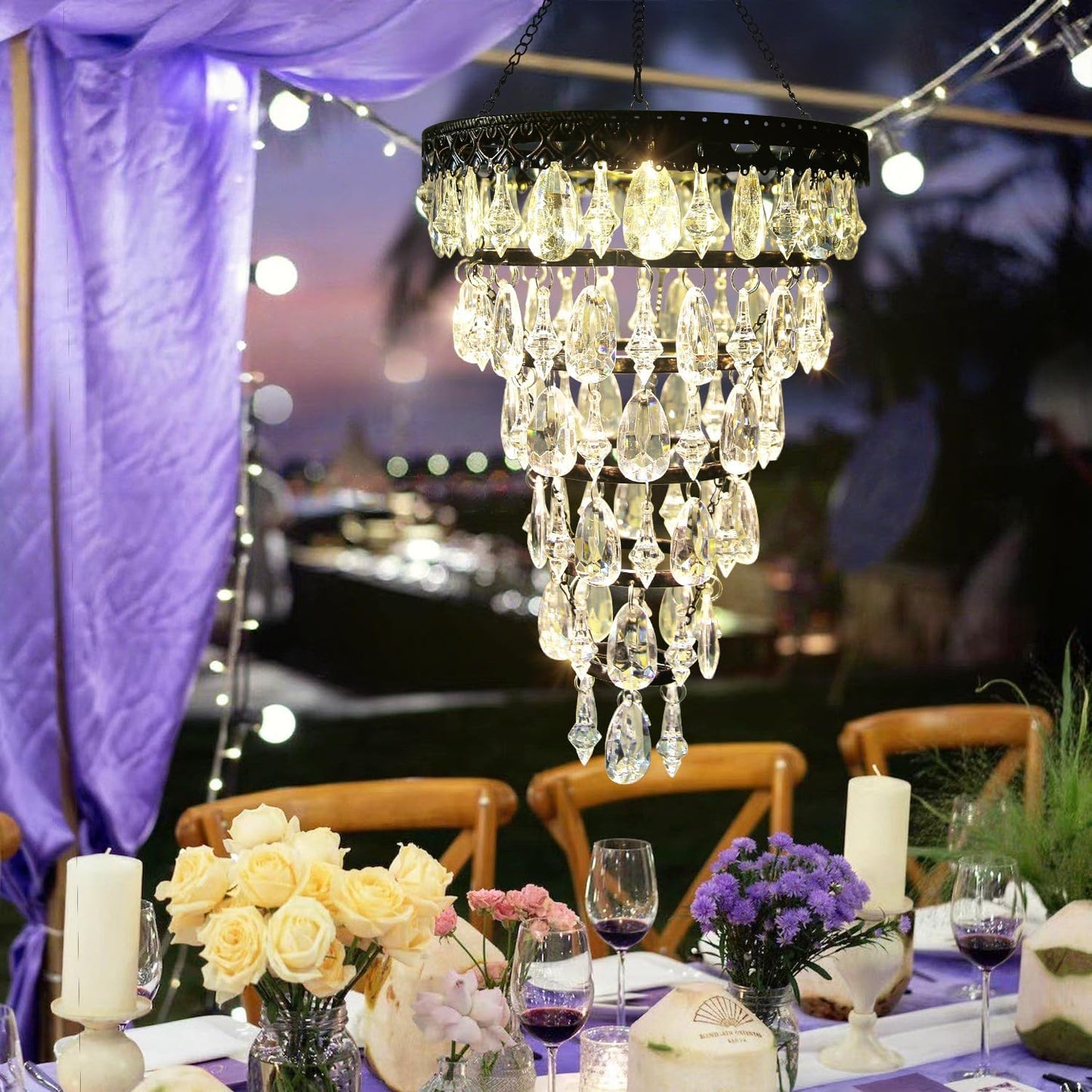 ✨ Solar-Powered Crystal Chandelier – Add Magic to Your Nights