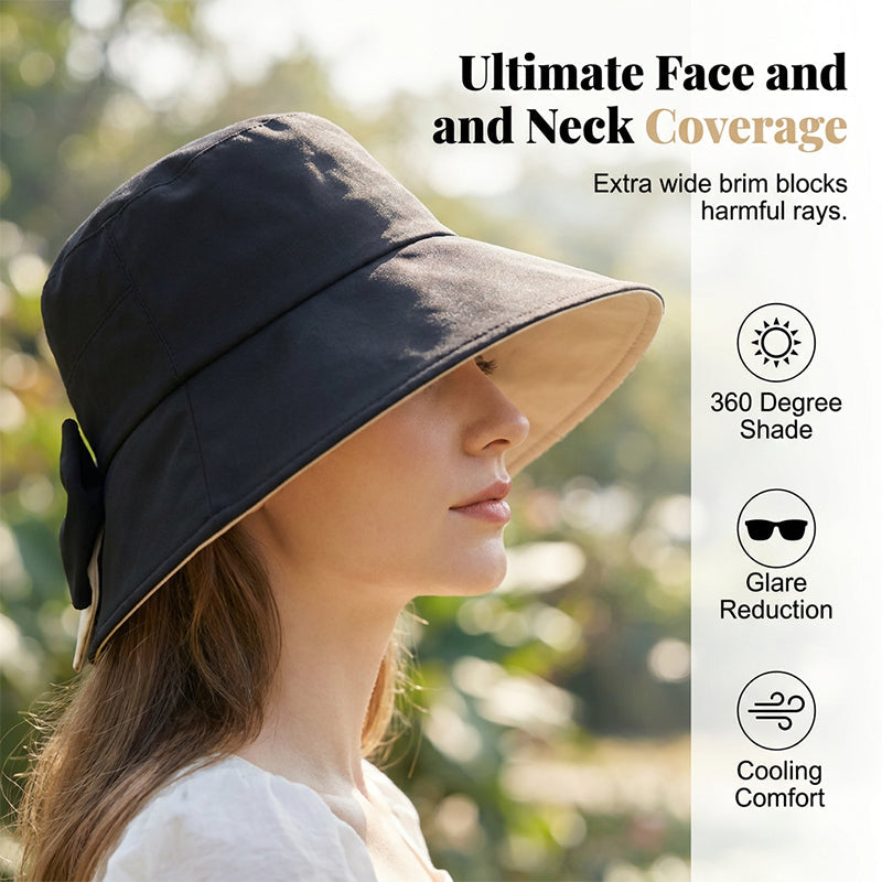 👒  Women's Bowknot Wide Brim Sun Hat – Foldable, 360° Protection 🎀