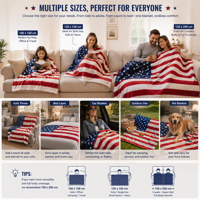 🇺🇸❤American Flag Flannel Blanket — Ultra-Soft Flannel | Non-Shedding | Suitable for All Seasons
