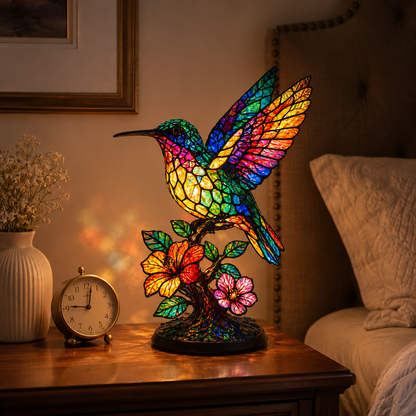 Hummingbird Stained-Glass Inspired Art Lamp