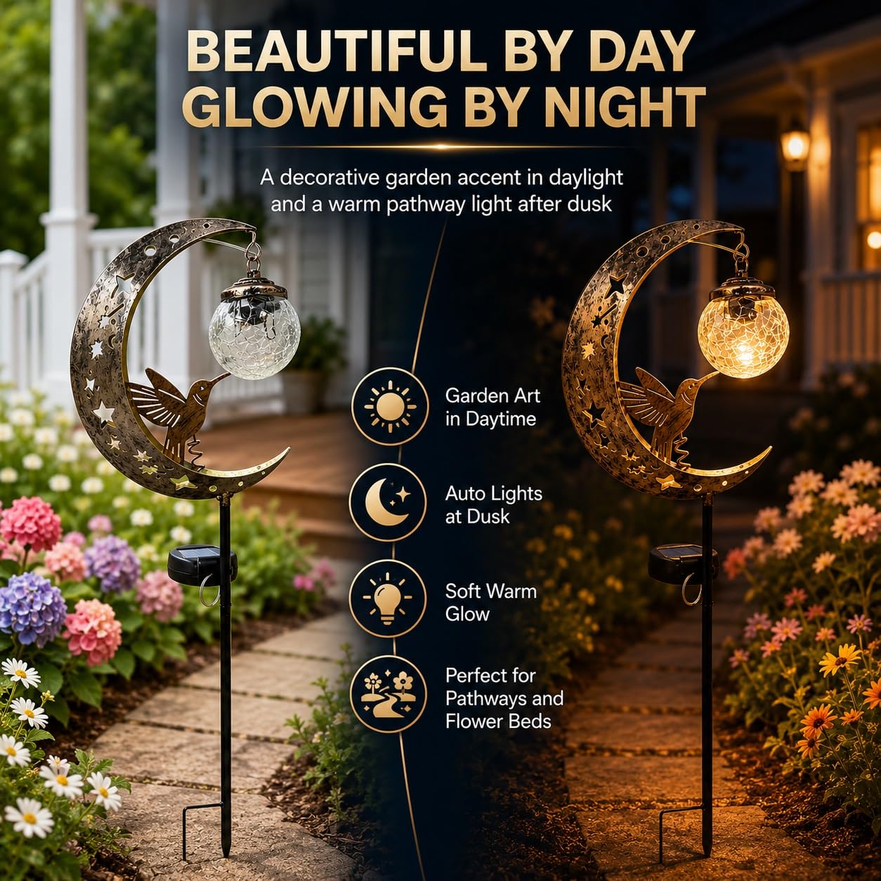 🌙✨Hummingbird Moon Solar Garden Stake Light