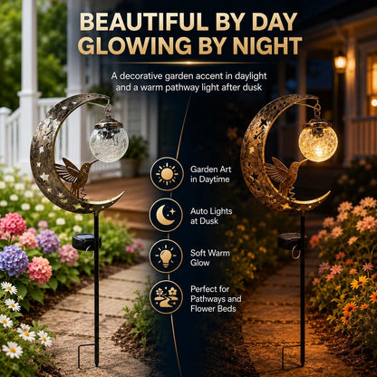 🌙✨Hummingbird Moon Solar Garden Stake Light