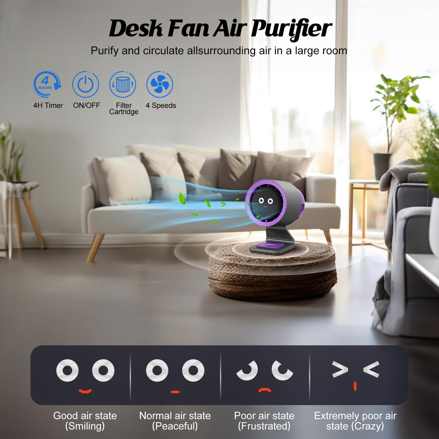 2-in-1 Desktop Cooling & 10‑Stage Purification Air Purifier Fan