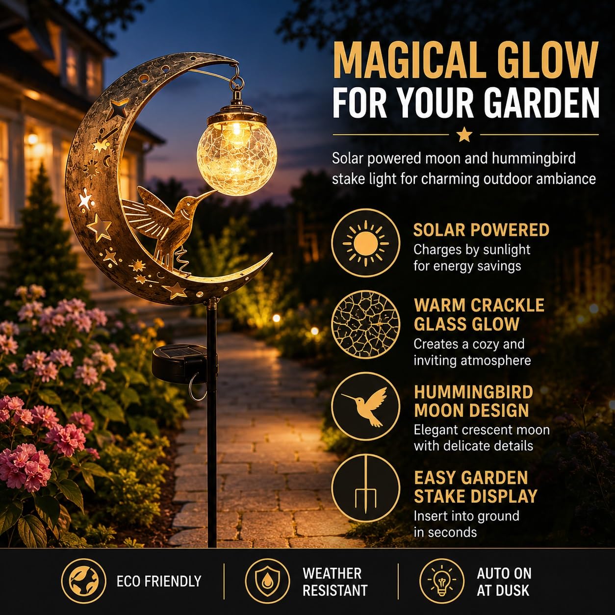 🌙✨Hummingbird Moon Solar Garden Stake Light